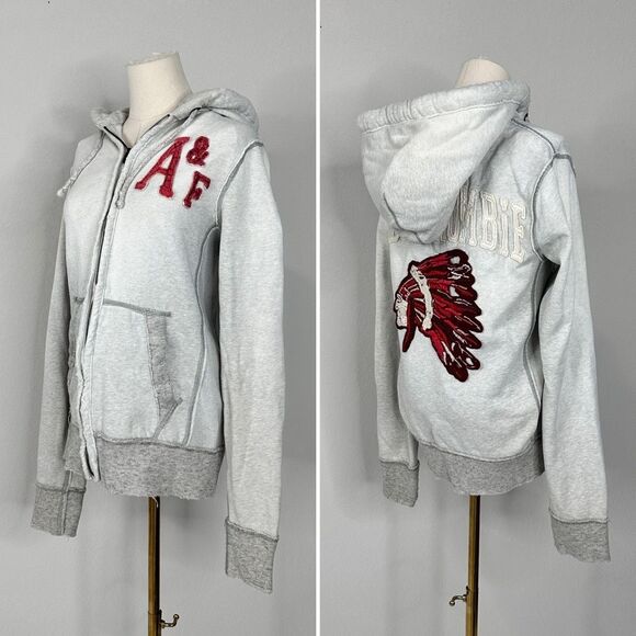 Y2K Abercrombie & Fitch S Hoodie Spellout Native Indian Head Distressed Unisex - Picture 5 of 15